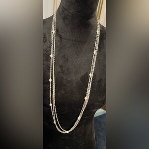 AkI Silver Plated Pearl 3 row 36” Necklace